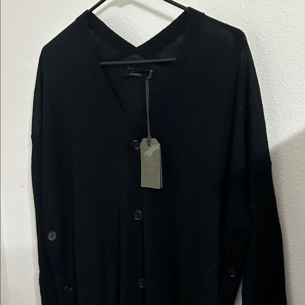 ALL-SAINTS MORI MERINO WOOL LONG CARDIGAN SWEATER BLACK SIZE MEDIUM NEW - Picture 10 of 14